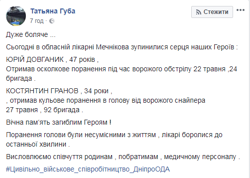 null В госпитале Днепра скончались двое украинских военных - ДОГА