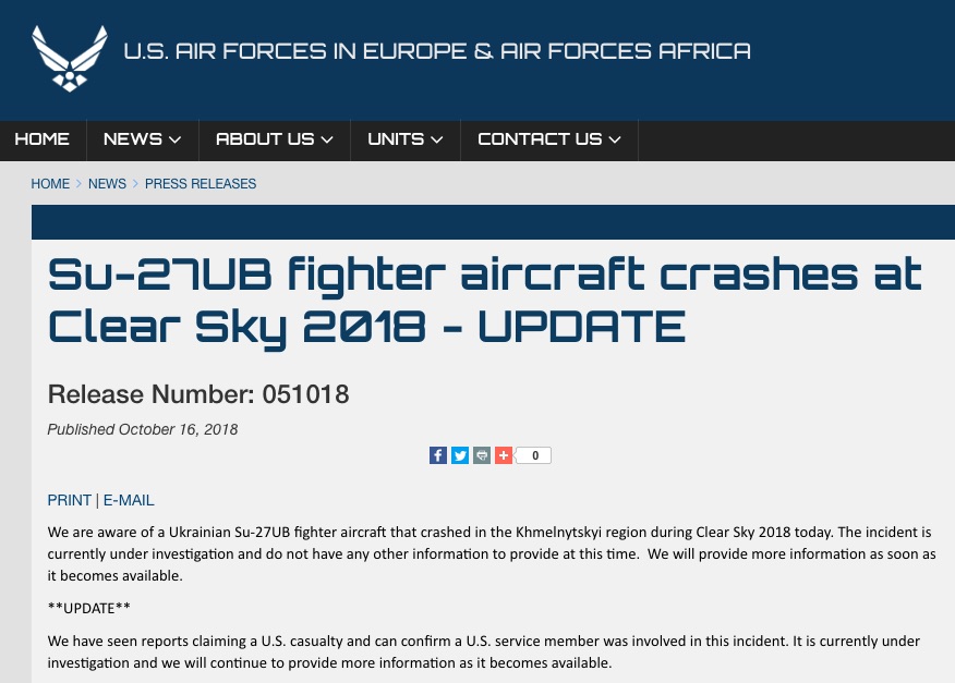 Крушение Су-27: США подтвердили участие в инциденте американца
