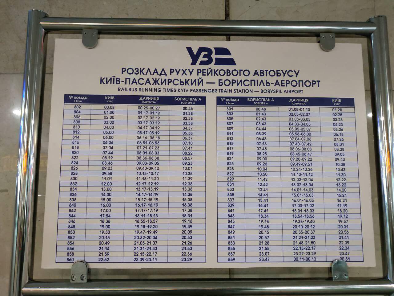 Укрзалізниця обнародовала расписание экспресса в Борисполь