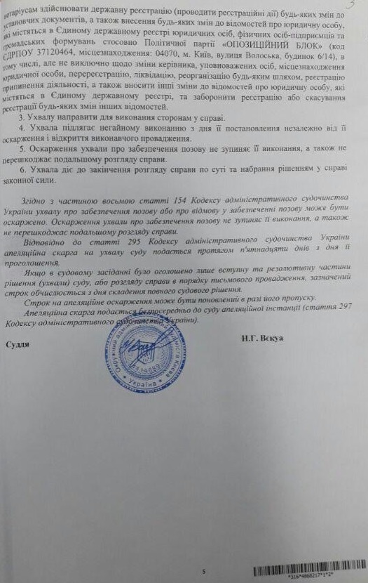 Суд запретил Минюсту совершать госрегистрации по Оппоблоку