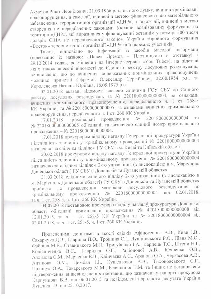 СБУ закрыла дело Ахметова, Ефремова и Королевской: документ