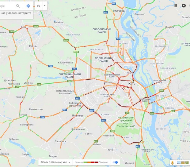 Снег остановил Киев: на дорогах пробки до 9 баллов - карта