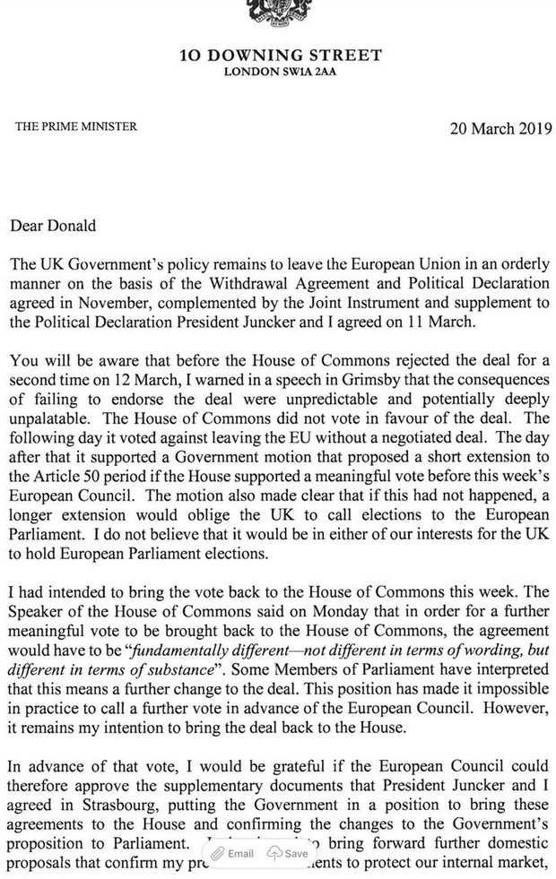 Мэй просит Евросоюз отложить Brexit: письмо в Брюссель