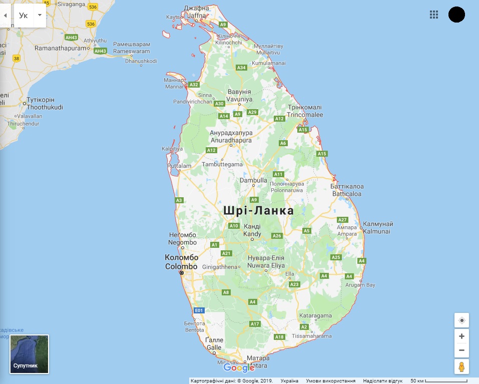 Шри-Ланка (Google карта) Во время Пасхи в храмах и отелях Шри-Ланки произошло 8 взрывов