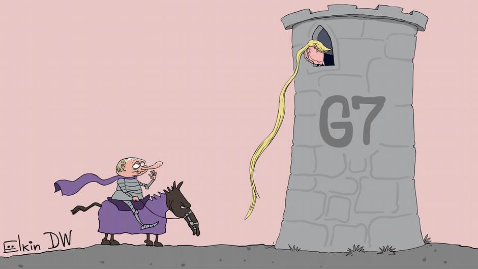 Карикатура Елкина (Фото: DW) Путь Путина в G7 лежит через Трампа: карикатура Елкина - фото