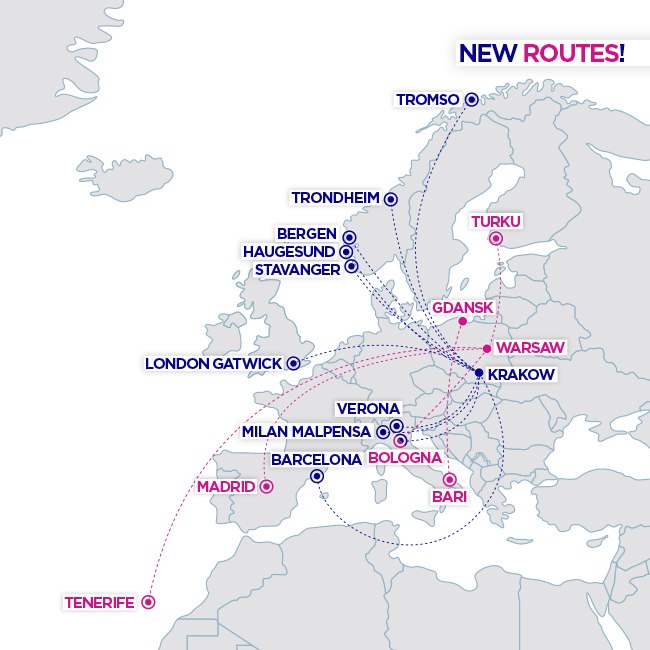 Wizz Air запускает 15 новых рейсов из Польши