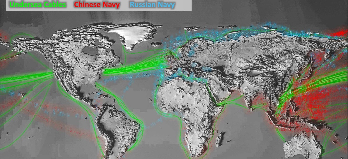 Где в океане ходит флот РФ и Китая, и где протянуты кабели: карта