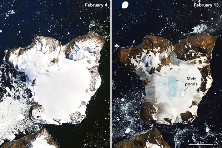 Остров Игл, Антарктида (фото - NASA Earth Observatory by Joshua Stevens) NASA показали, как тепловая волна ударила по льдам Антарктиды – спутниковые фото