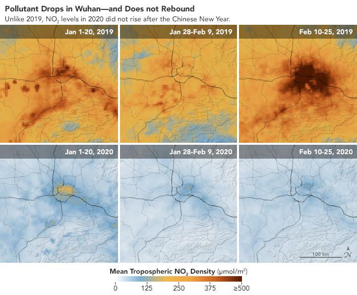 Коронавирус. Китай резко снизил объем загрязнения атмосферы – инфографика NASA