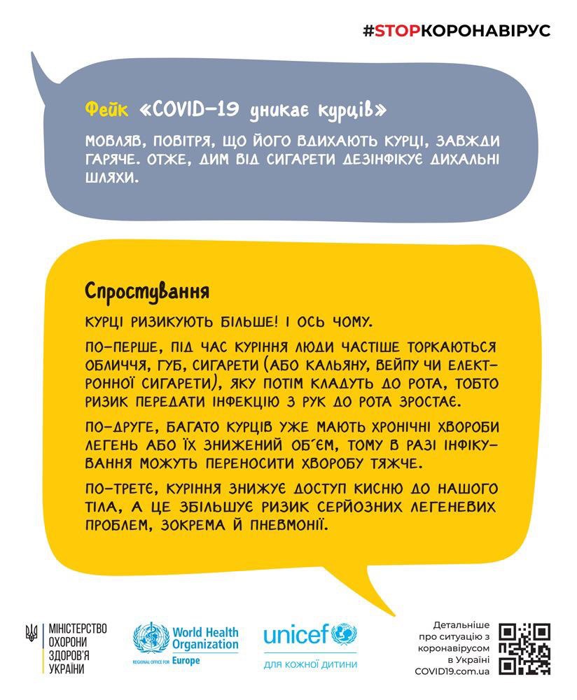 Фейк о защищенности курильщиков от коронавируса (Инфографика: Минздрав)
