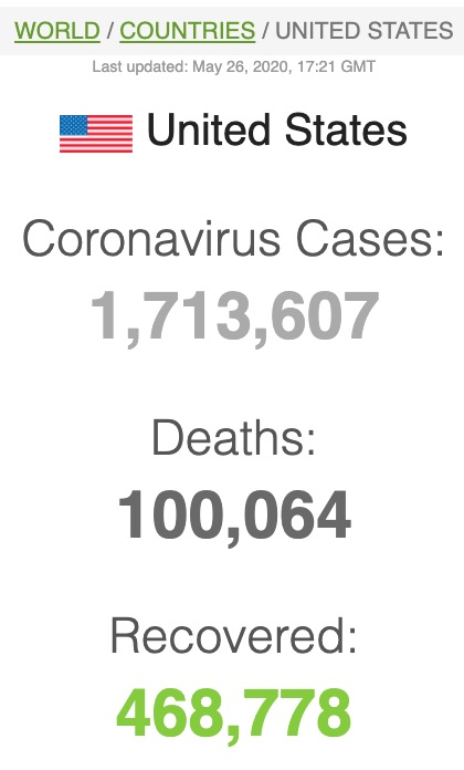 Коронавирус. Количество умерших от COVID-19 в США превысило 100 000 человек