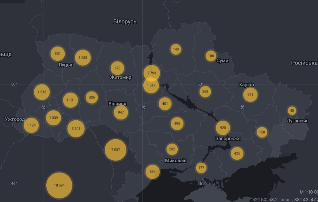 Коронавирус. В трех областях и Киеве больше всего новых больных за сутки - карта