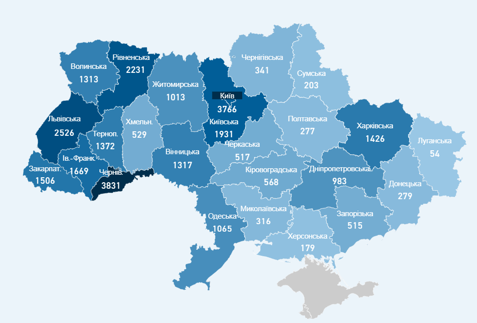 Коронавирус. Больше всего новых заболевших за сутки в Киеве и двух областях