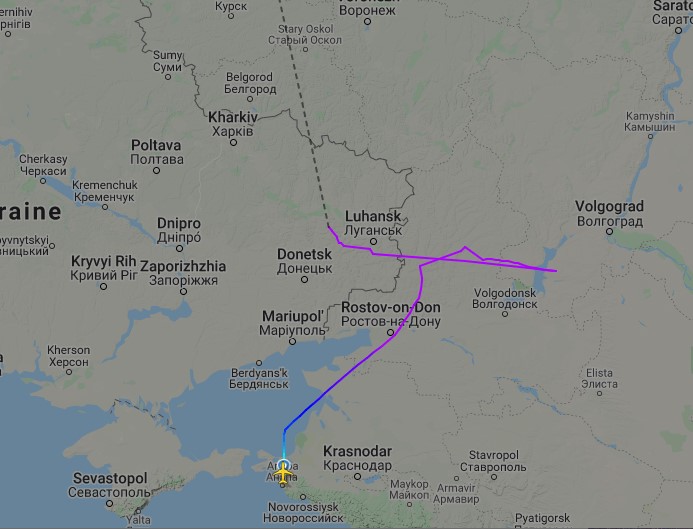 Схема полета российского самолета рейсом Анапа - Санкт-Петербург (фото - flightradar24.com)