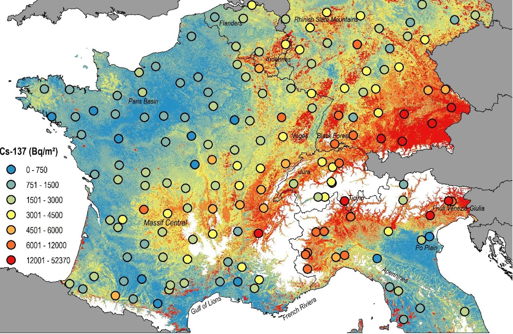 Составлена карта загрязнения Европы ядерными взрывами и радиационными авариями