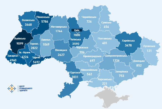 Заразившиеся коронавирусом по областям (Фото - ЦОЗ)