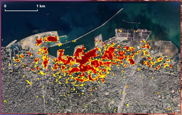 Вид из космоса. Ущерб от взрыва в Бейруте нанесли на карту – иллюстрация NASA