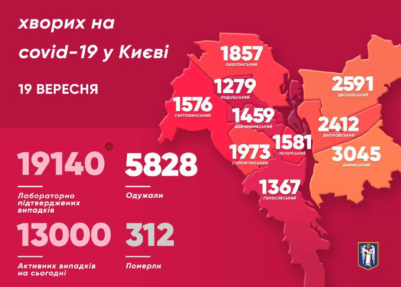 Карта по районам Киева на 19 сентября