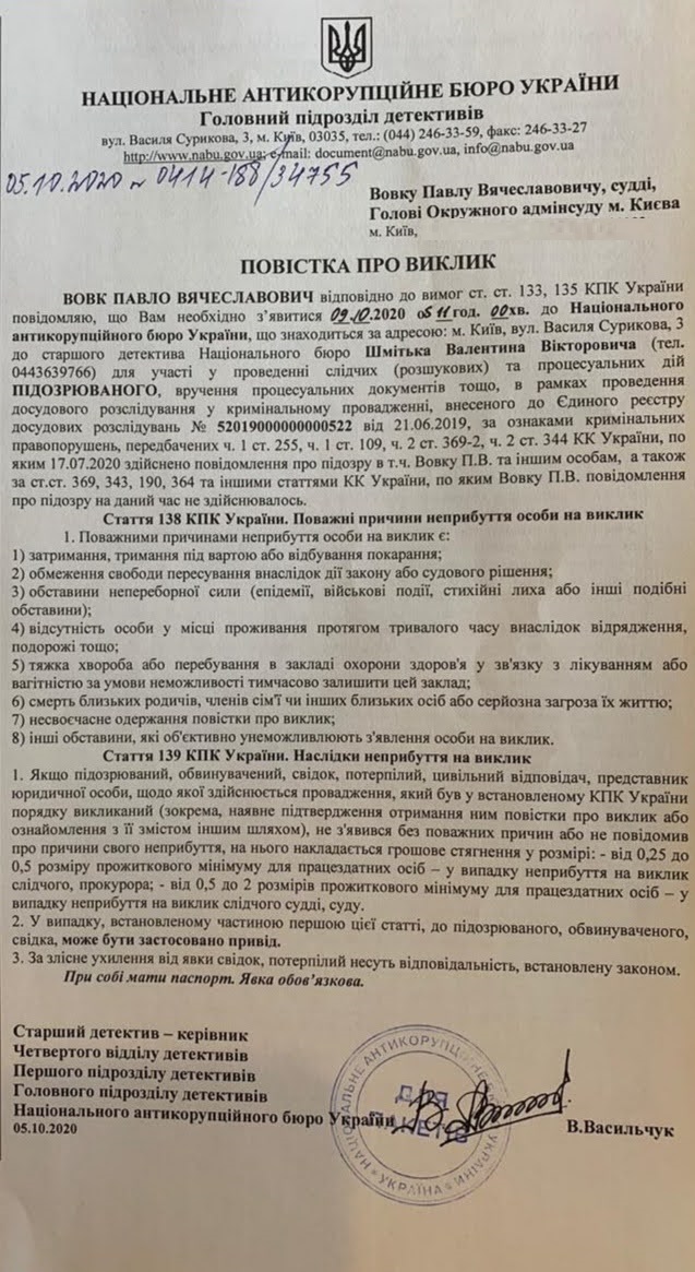 Фото: пресс-служба НАБУ Дело ОАСК. НАБУ вызывает Вовка и трех судей на следственные действия