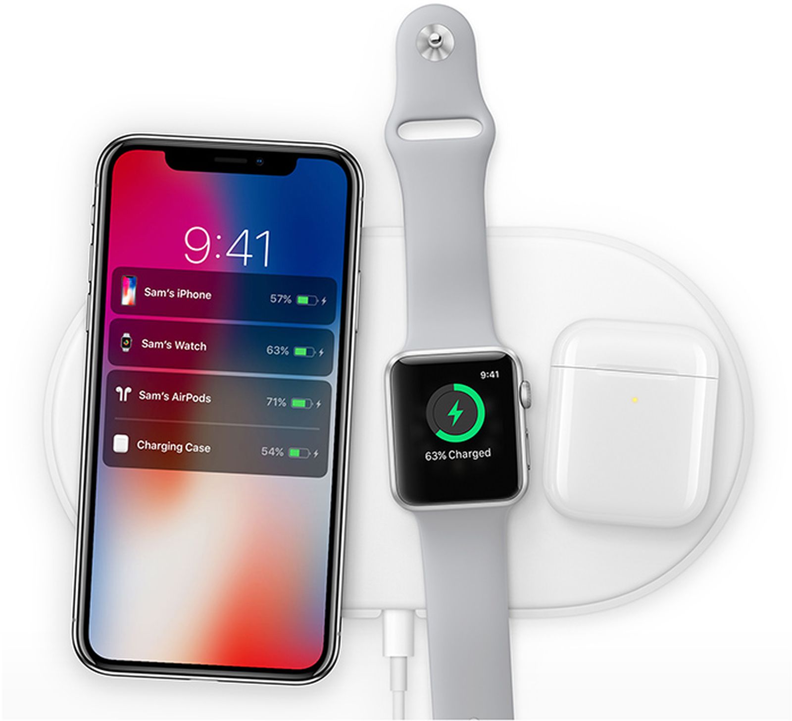 Беспроводная зарядка Apple AirPower, показанная в сентябре 2017 Беспроводная зарядка Apple AirPower, показанная в сентябре 2017