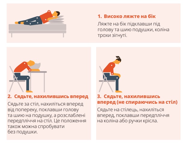 Рекомендації, щоб зменшити задишку. Ілюстрація: ВООЗ.
