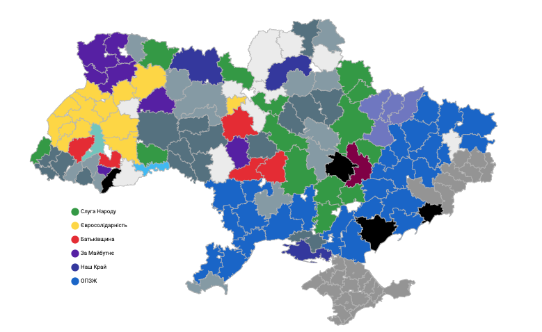 Результаты местных выборов-2020. Районные советы. Карта LIGA.net