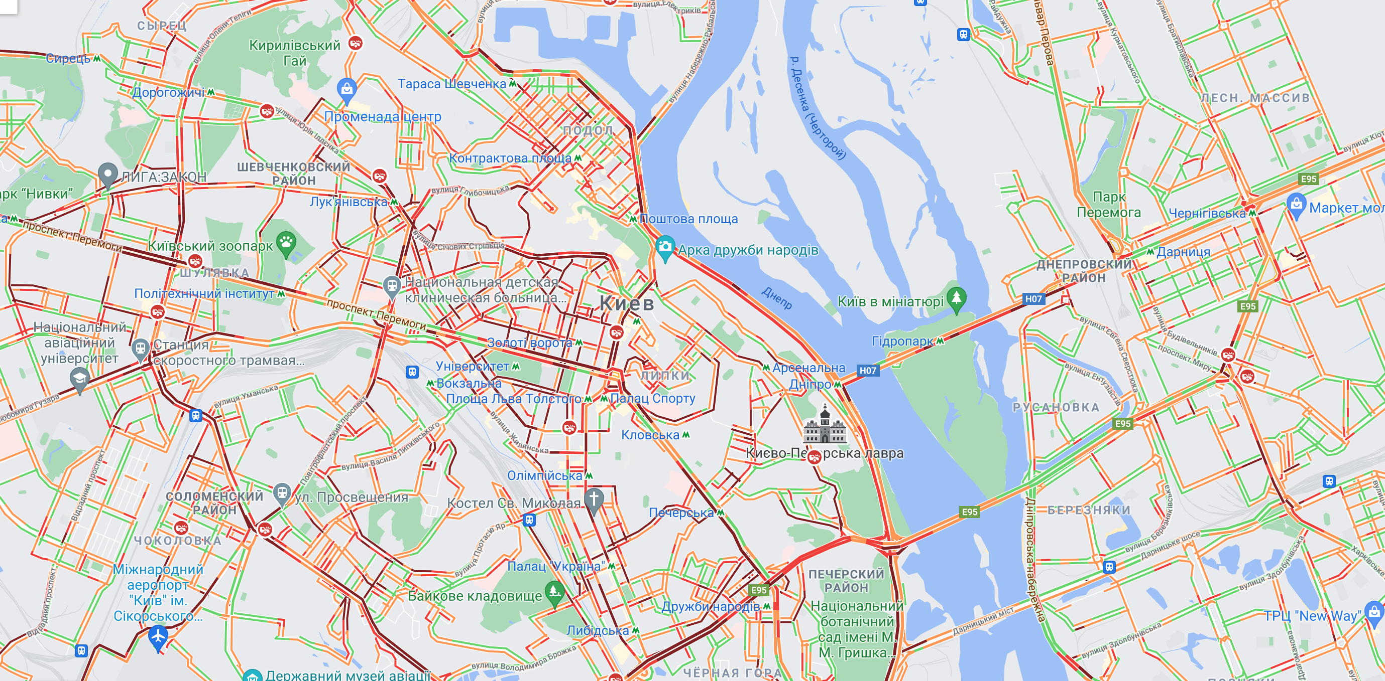 Скриншот с Google Maps Ледяной дождь. В Киевской и Житомирской областях ограничили движение транспорта