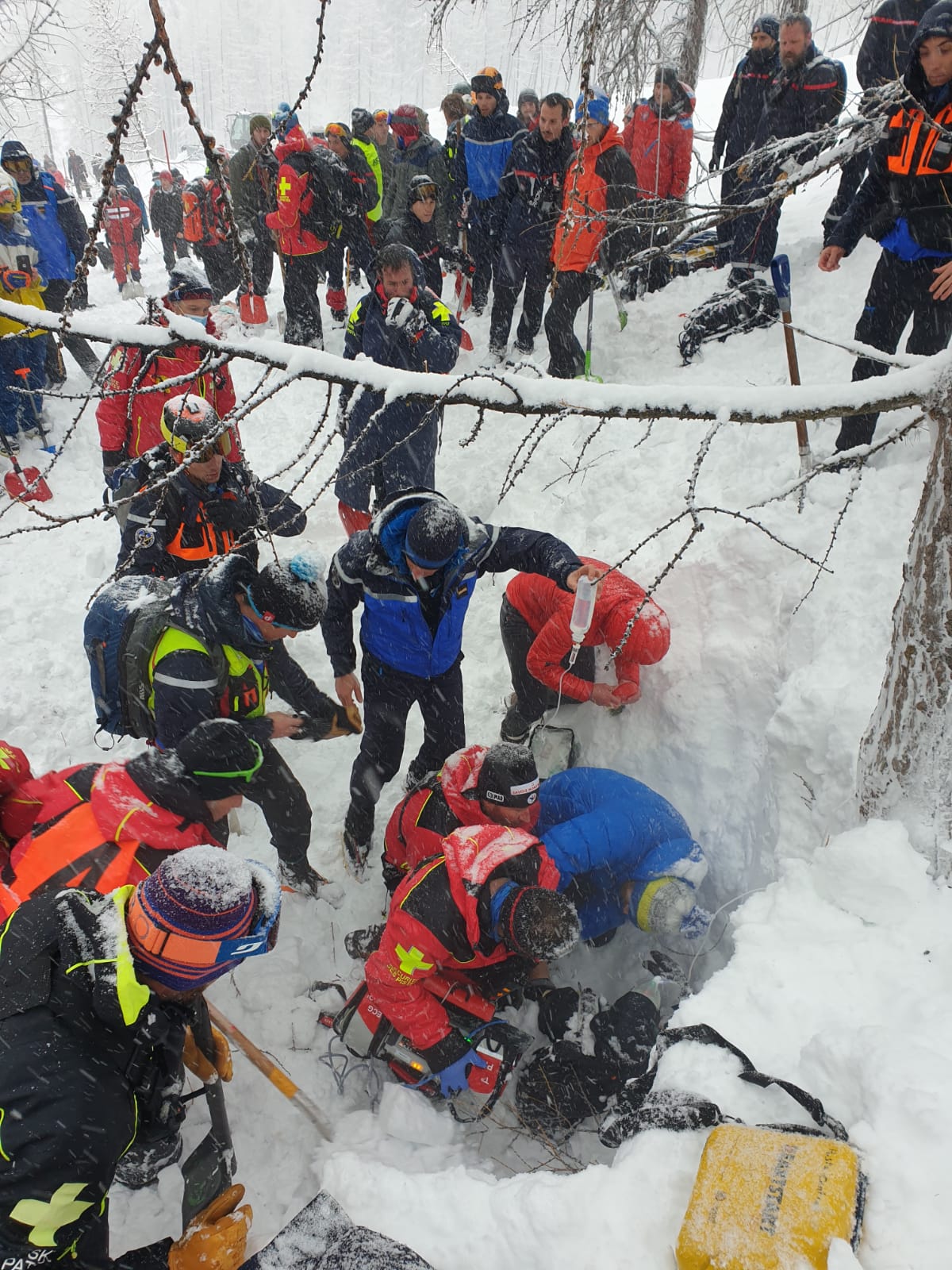 Спасение попавшего под лавину человека (Фото: Gendarmerie de la Savoie/Facebook)