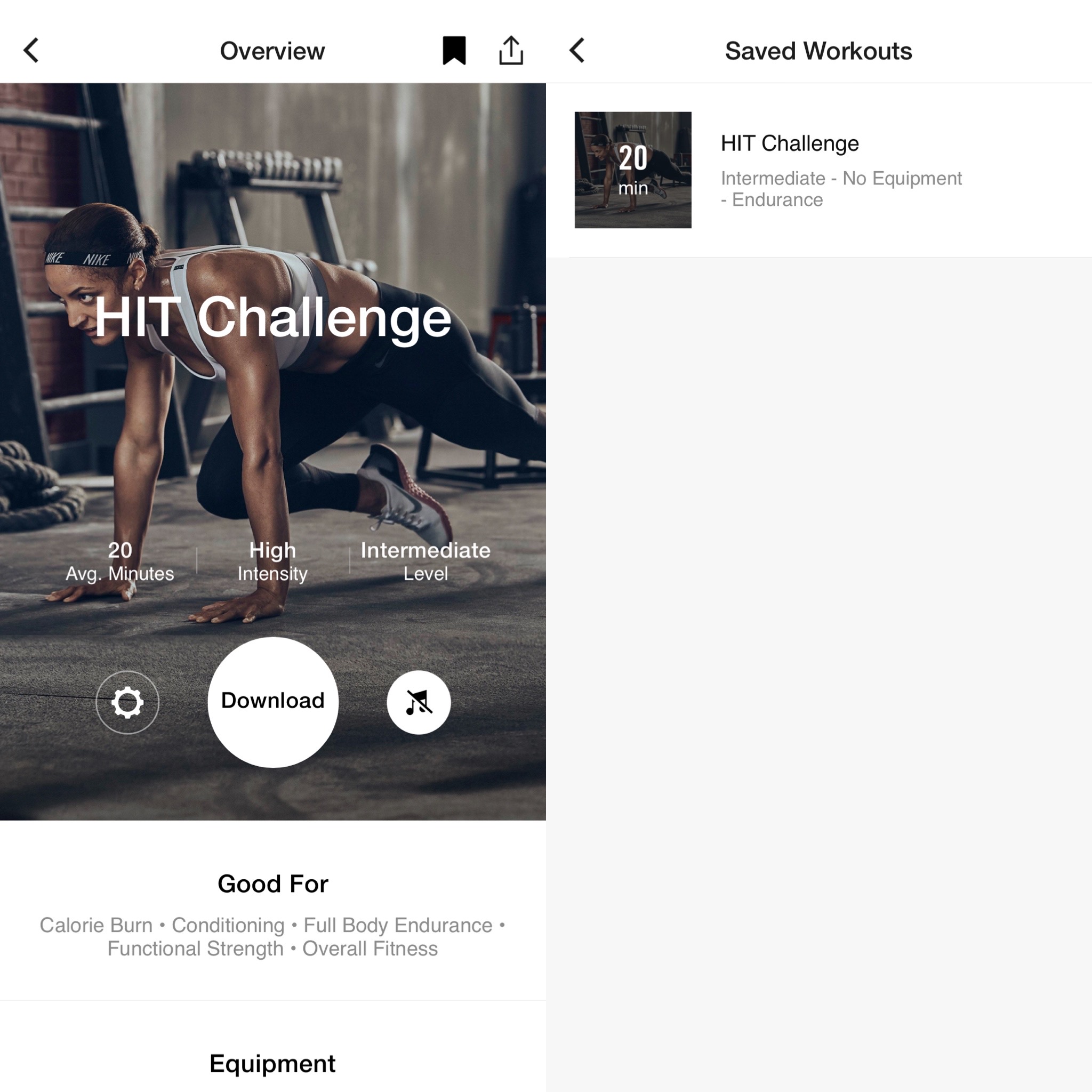 Nike Training Club mobile app
