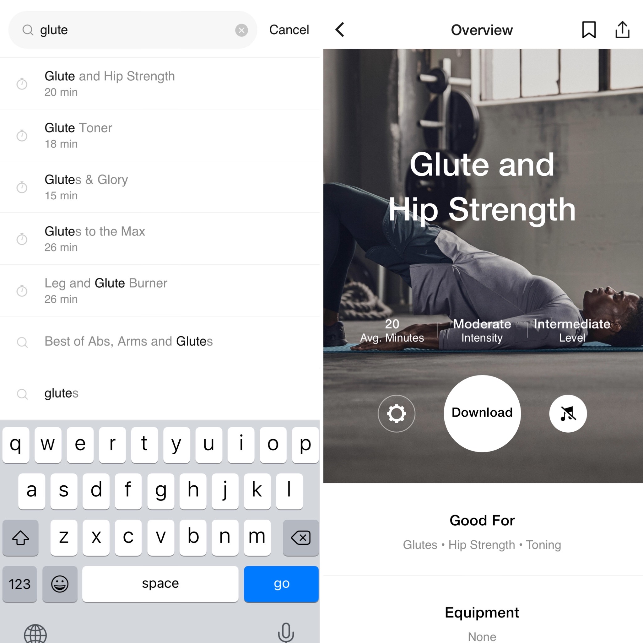 Nike Training Club mobile app