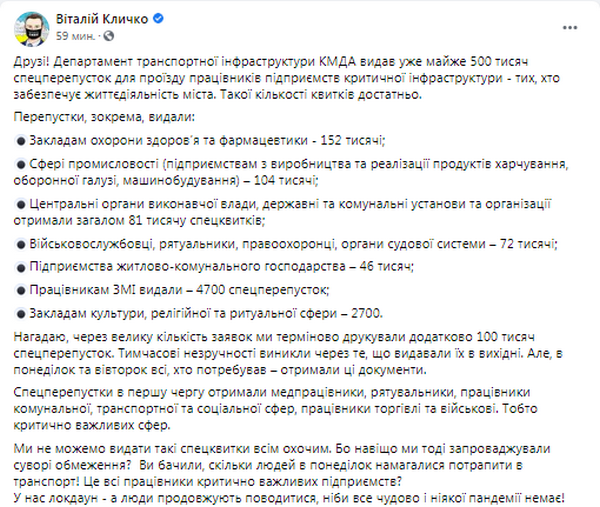Пост Кличко (источник – facebook.com_Vitaliy.Klychko)