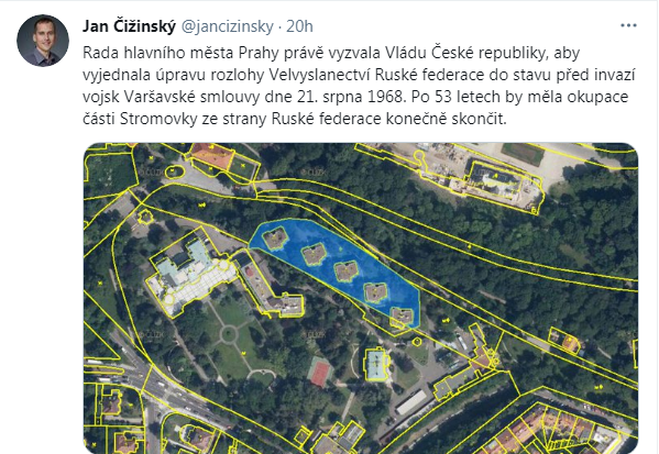 Пост Чижинского (источник – twitter.com_jancizinsky) Власти Праги потребовали вернуть часть "оккупированного посольством России" парка