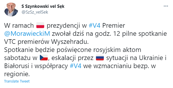 Скриншот поста Шимона Шинковского вель Сенка в Twitter