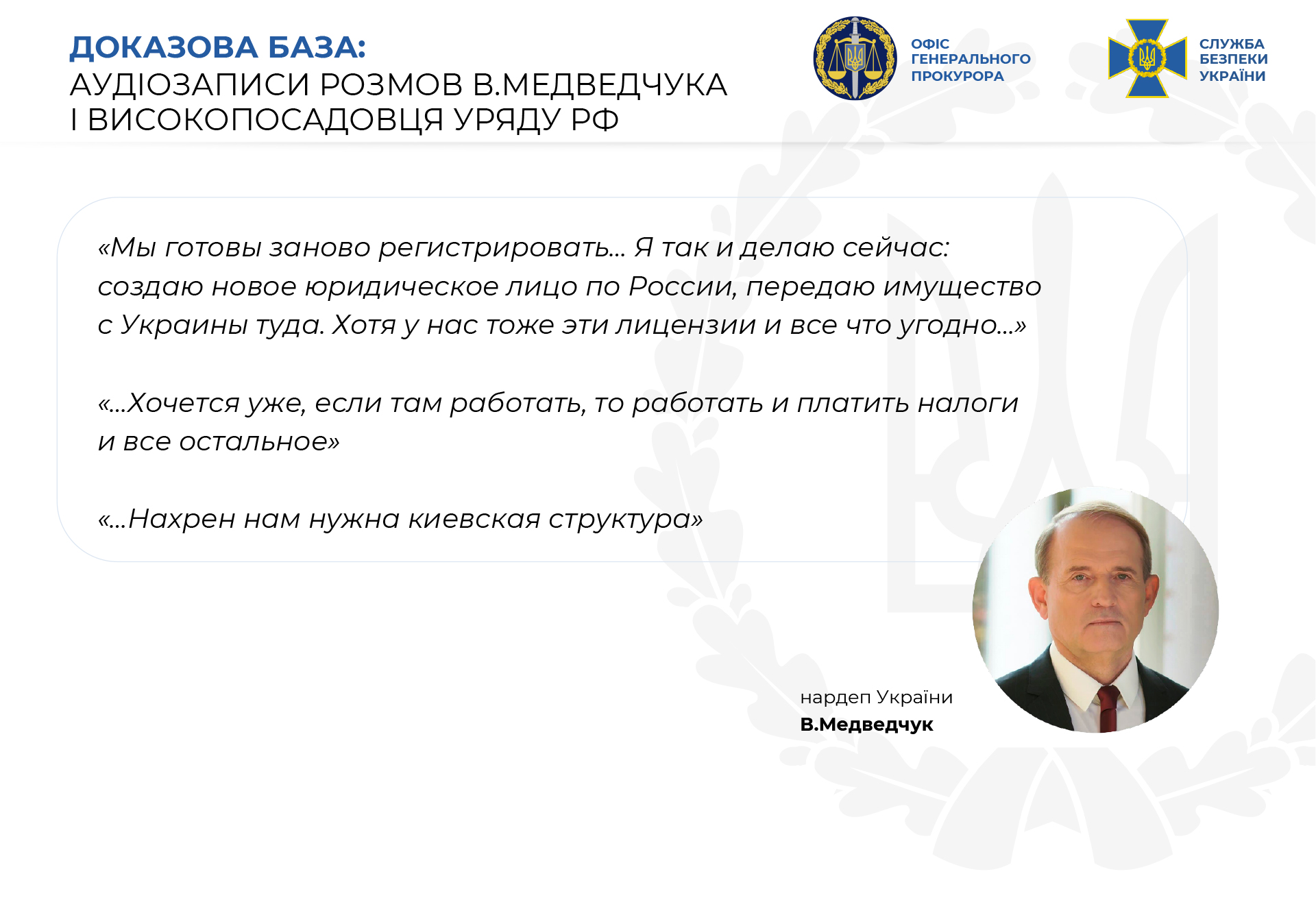 СБУ: Медведчук и Козак вступили в сговор с РФ для подрывной экономической деятельности
