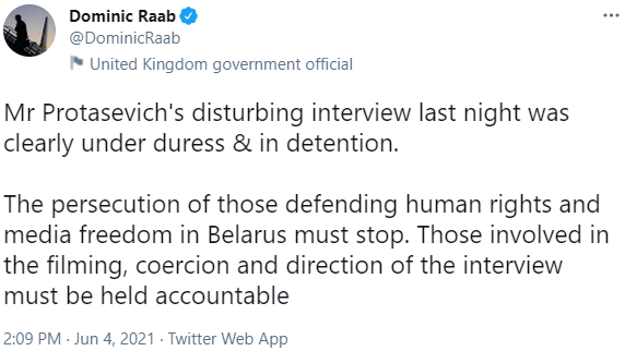Скриншот поста Доминика Рааба в Twitter