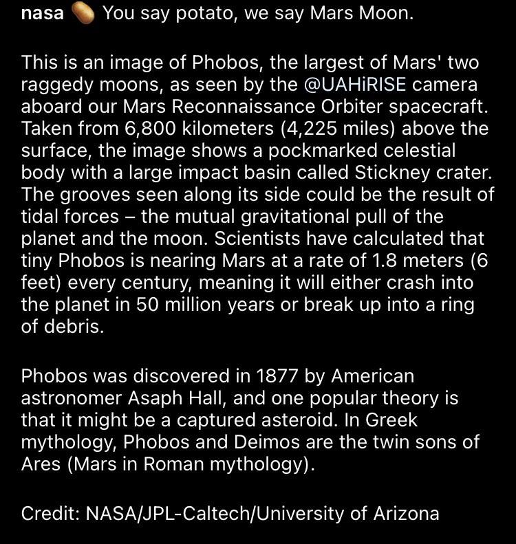 NASA показало фото крупнейшего спутника Марса. Он может врезаться в Красную планету