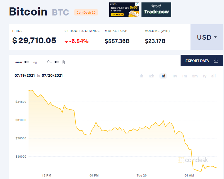 Биткоин опустился ниже $30 000: названа причина