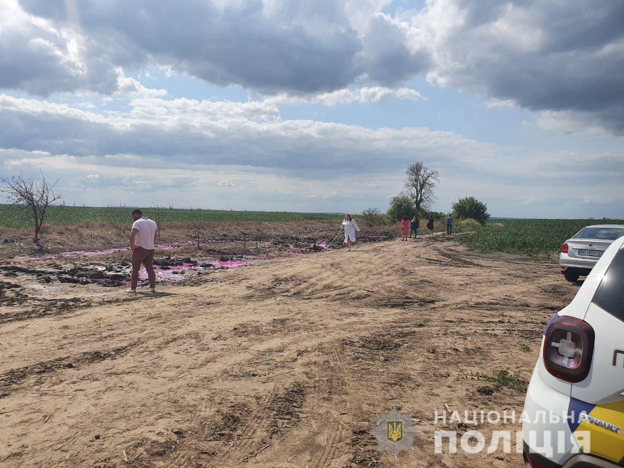 Розовые лужи возле Ровно (Фото 3 – пресс-служба Нацполиции) Розовые лужи возле Ровно. Нацполиция открыла уголовное дело – фото
