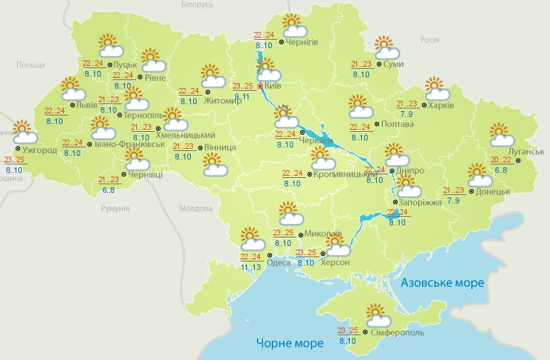 Погода на 9 вересня (Фото – Укргідрометцентр) До України прийшло бабине літо, тепло збережеться на вихідних: карта погоди