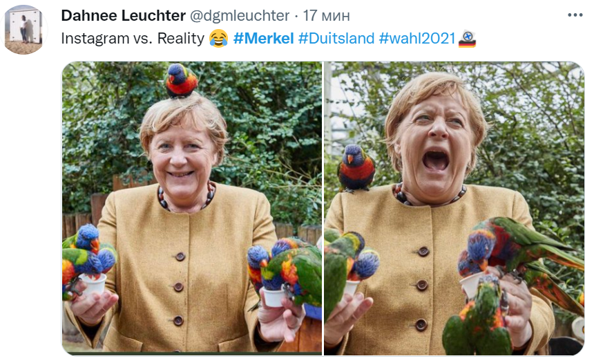На Меркель "напали" попугаи. В сети пошла волна мемов и фотожаб