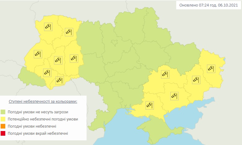 Карта погодних умов (Фото – Укргідрометцентр) Вітер і заморозки. Рятувальники попереджають про погіршення погоди