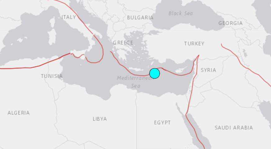 Скриншот earthquake.usgs.gov Труснуло навіть Єгипет і Туреччину. В Егейському морі стався землетрус
