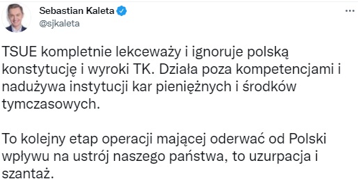 Скрншот з Twitter Суд ЄС розпорядився штрафувати Польщу на 1 млн євро на день: у Варшаві заявили про шантаж