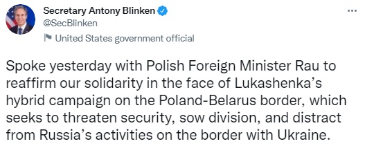 Блинкен: Лукашенко хочет мигрантами отвлечь внимание от активности РФ на границе Украины