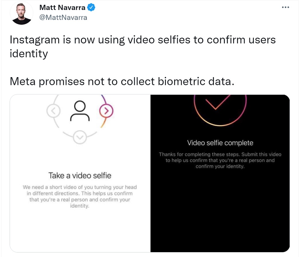 Instagram требует снять видеоселфи у некоторых пользоваталей социальной сети Фото – Matt Navarra