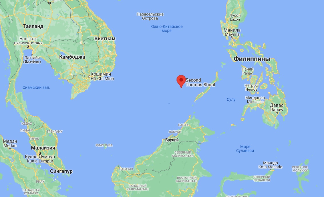 Вторая отмель Томаса (Second Thomas Shoal) на карте региона (скриншот с Google Maps)