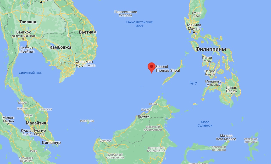Вторая отмель Томаса (Second Thomas Shoal) на карте региона (скриншот с Google Maps) Вторая отмель Томаса (Second Thomas Shoal) на карте региона (скриншот с Google Maps)