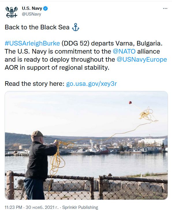 Эсминец США Arleigh Burke возобновил патрулирование в Черном море