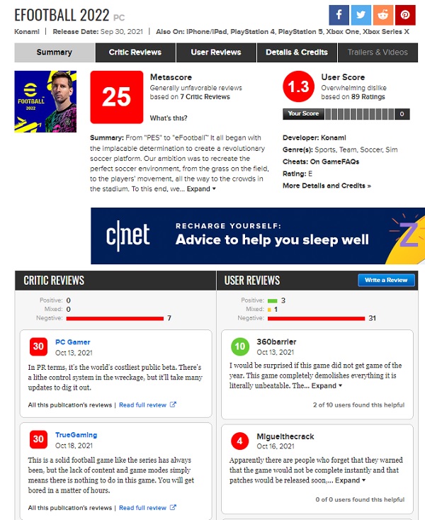 Футбольний симулятор eFootball 2022. Фото – Metacritic