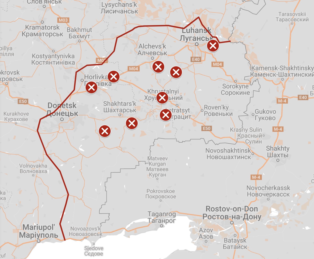 Журналісти Донбас.Реалії встановили місця військових баз та полігонів Росії в ОРДЛО: карта